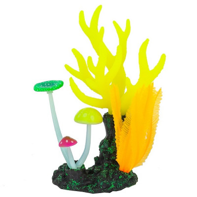 Флуоресцентная аквариумная декорация GLOXY Морские кораллы желтые 14х6,5х21см